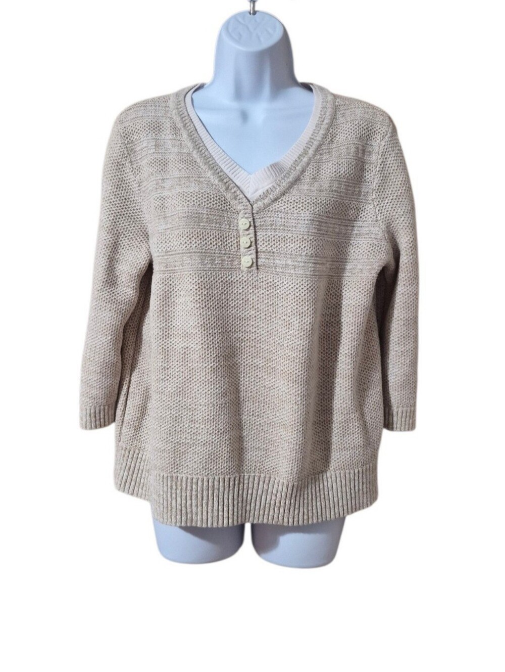 Christopher And Banks Ramie/ Cotton Blend 3 Button V- Neck Sweater Medium EUC